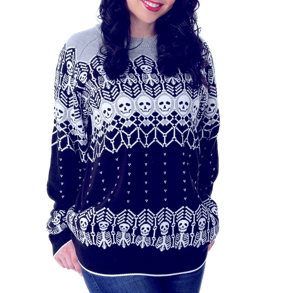🆕FUN Brand Skeleton Faire Isle Sweater, Unisex One Size - Picture 1 of 8